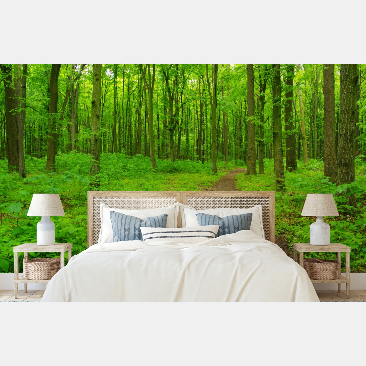 Wall mural serene green forest trail