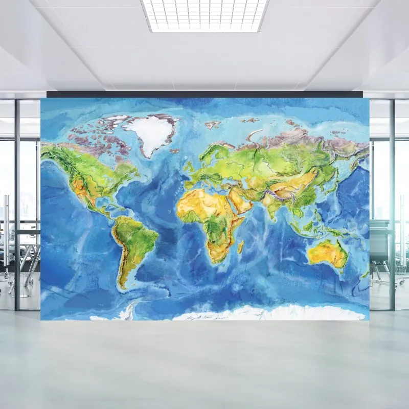 Fototapeta akwarelowa mapa fizyczna świata