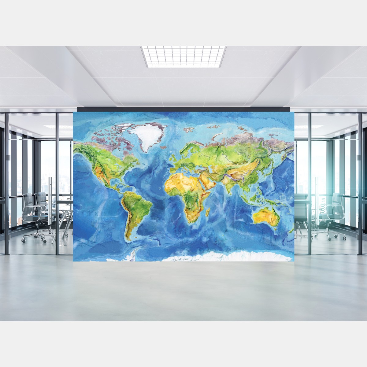 Wall mural watercolor physical map of the world