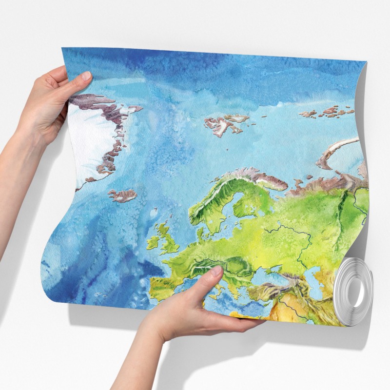Fototapeta akwarelowa mapa fizyczna świata – Wallissimo® Fototapeta akwarelowa mapa fizyczna świata – Wallissimo®