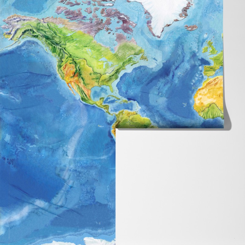 Fototapeta akwarelowa mapa fizyczna świata – Wallissimo® Fototapeta akwarelowa mapa fizyczna świata – Wallissimo®
