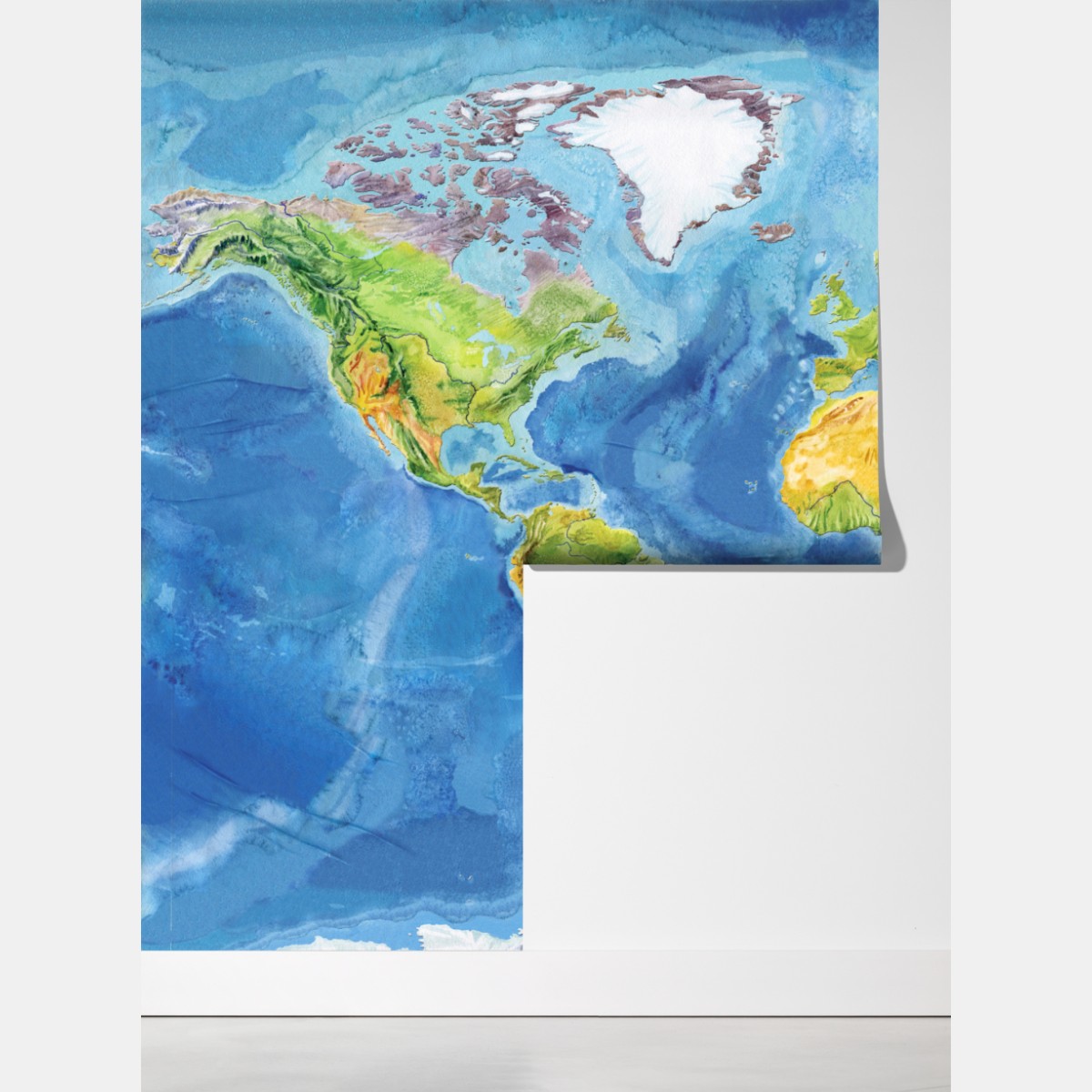 Fototapeta akwarelowa mapa fizyczna świata – Wallissimo® Fototapeta akwarelowa mapa fizyczna świata – Wallissimo®