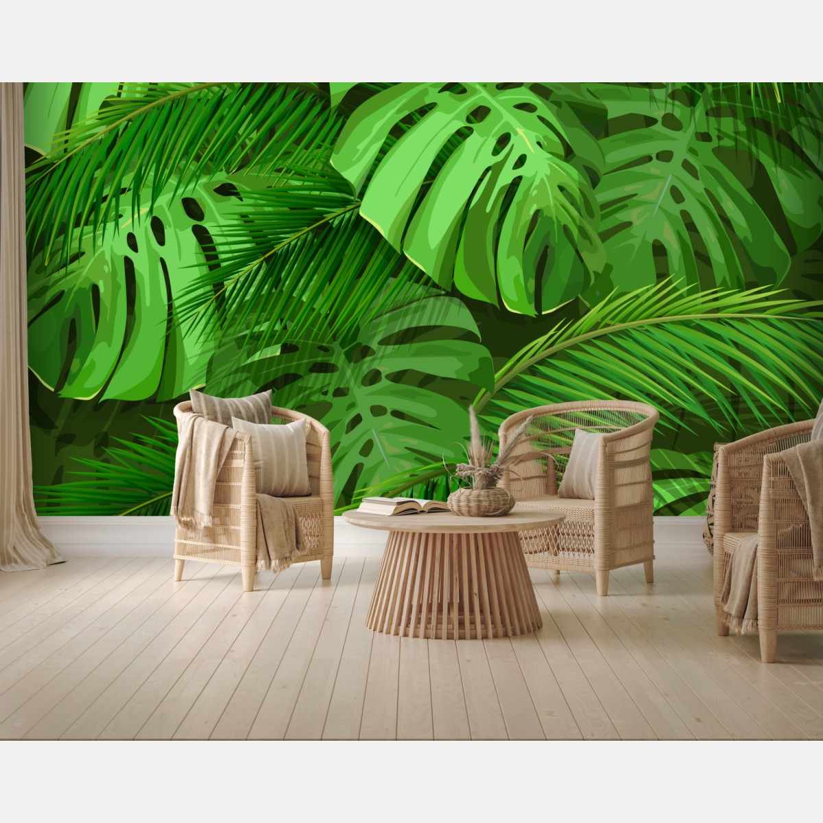 Wall mural lush tropical monstera and palm leaves