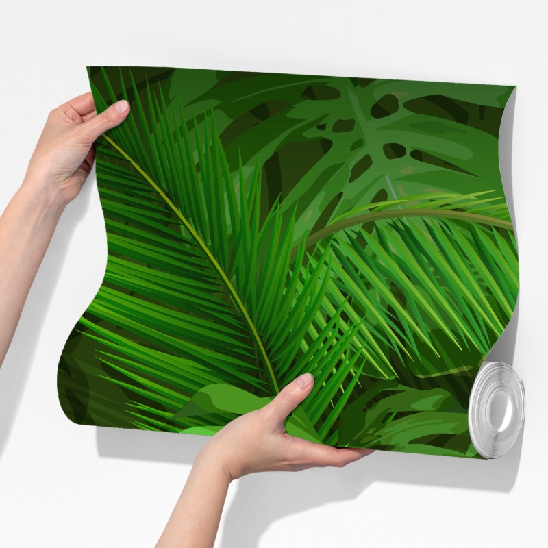 Fototapeta bujne tropikalne liście monstery i palmy – Wallissimo® Fototapeta bujne tropikalne liście monstery i palmy – Wallissimo®