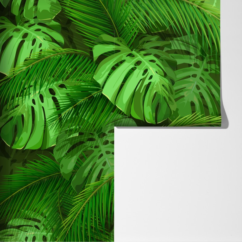 Fototapeta bujne tropikalne liście monstery i palmy – Wallissimo® Fototapeta bujne tropikalne liście monstery i palmy – Wallissimo®