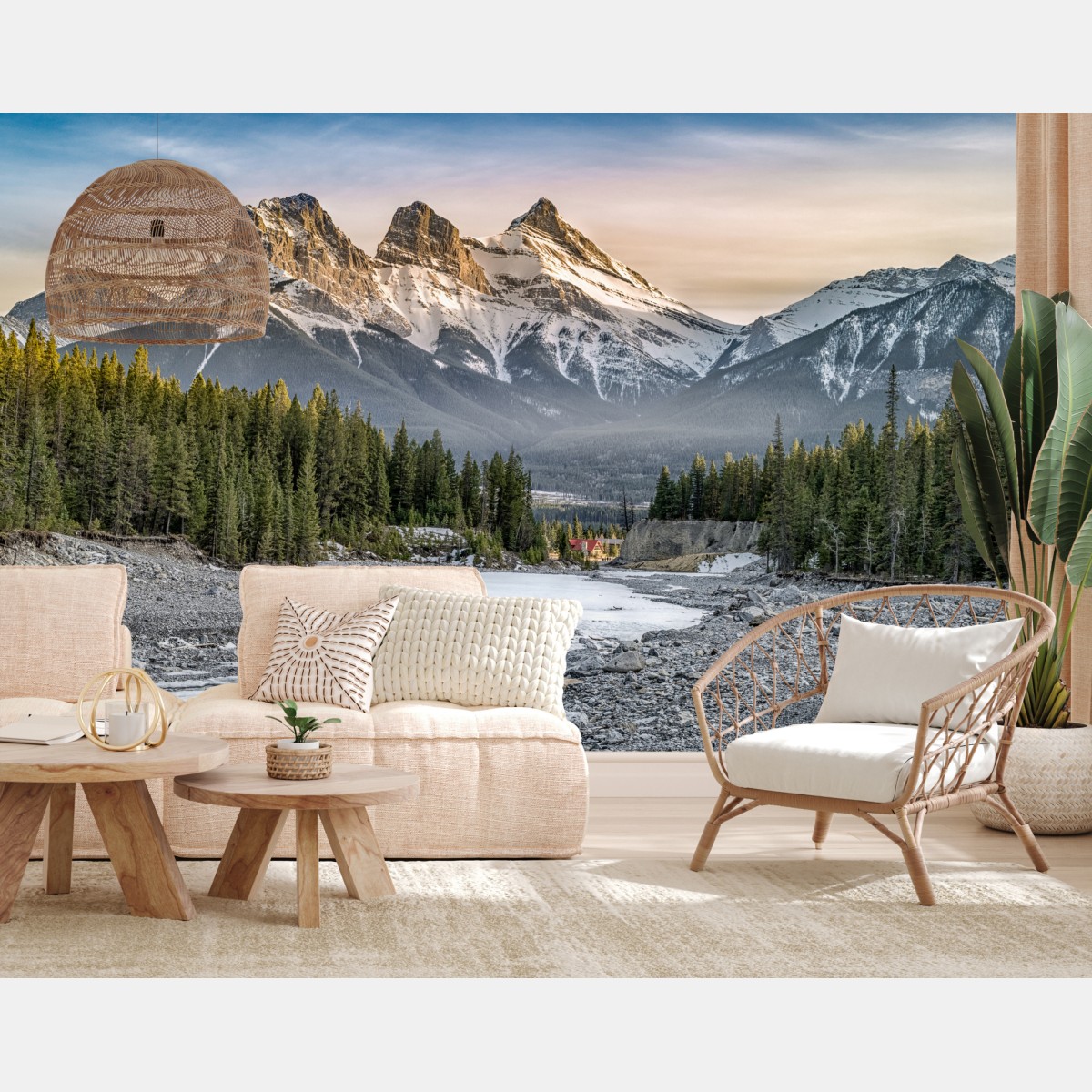 Wall mural majestic mountain peaks and pine forest