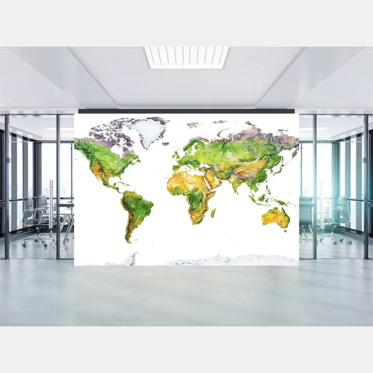 Wall mural watercolor physical map of the world