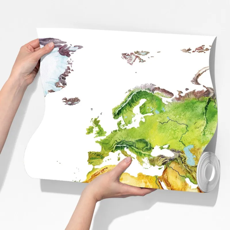 Fototapeta akwarelowa mapa fizyczna świata – Wallissimo® Fototapeta akwarelowa mapa fizyczna świata – Wallissimo®
