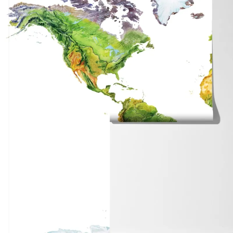 Fototapeta akwarelowa mapa fizyczna świata – Wallissimo® Fototapeta akwarelowa mapa fizyczna świata – Wallissimo®