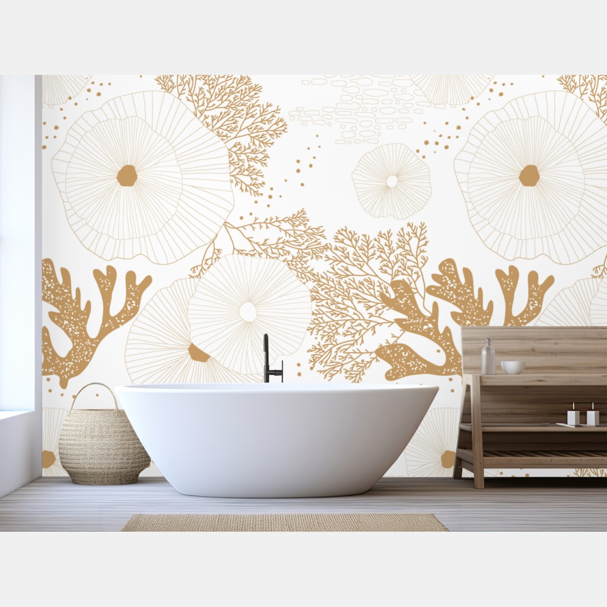 Wall mural delicate golden coral pattern