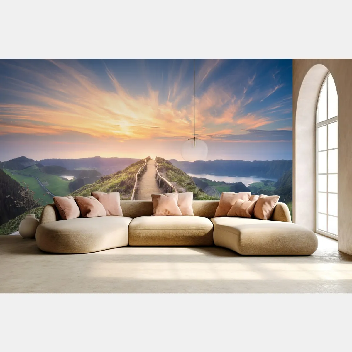 Fototapeta ścieżka na grzbiecie górskim przy zachodzie słońca nad jeziorem – Wallissimo® Fototapeta ścieżka na grzbiecie górskim przy zachodzie słońca nad jeziorem – Wallissimo®