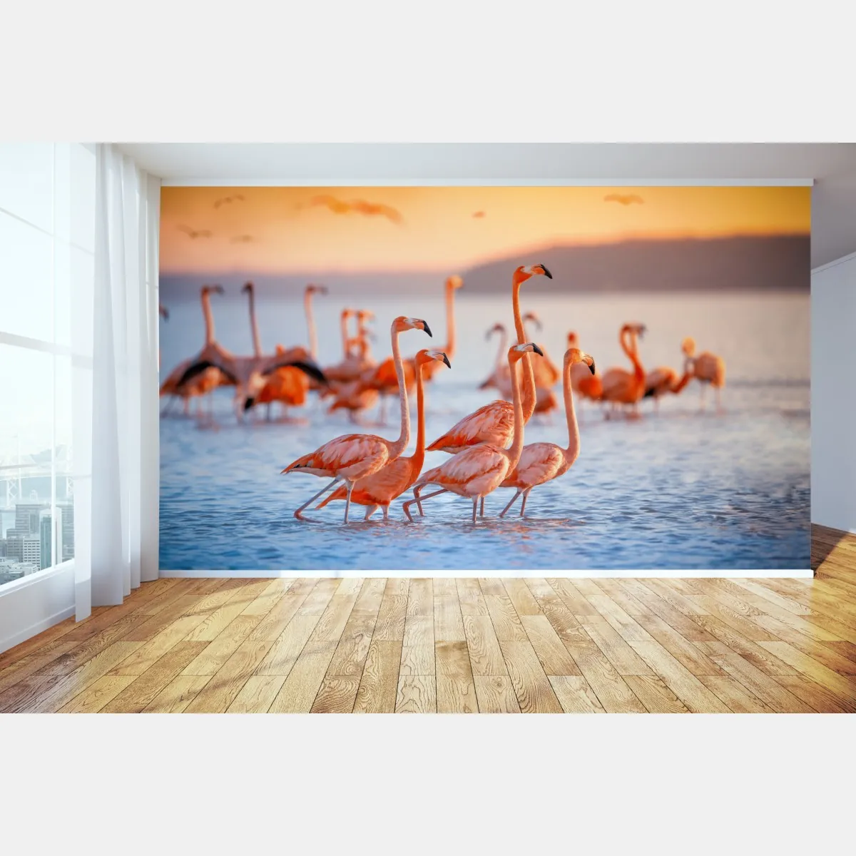 Fototapeta różowe flamingi o zachodzie słońca – Wallissimo® Fototapeta różowe flamingi o zachodzie słońca – Wallissimo®