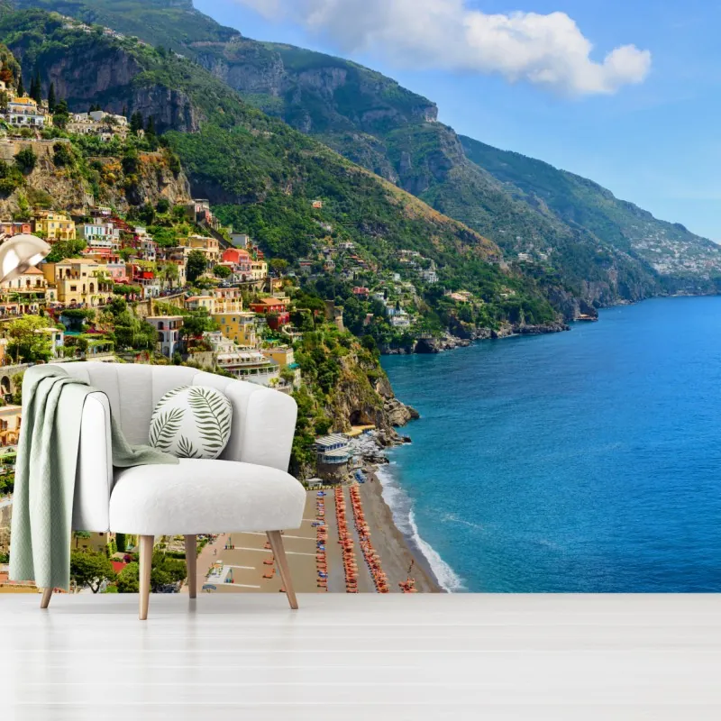 Fototapeta kolorowa panorama nadmorskiego miasteczka na klifie