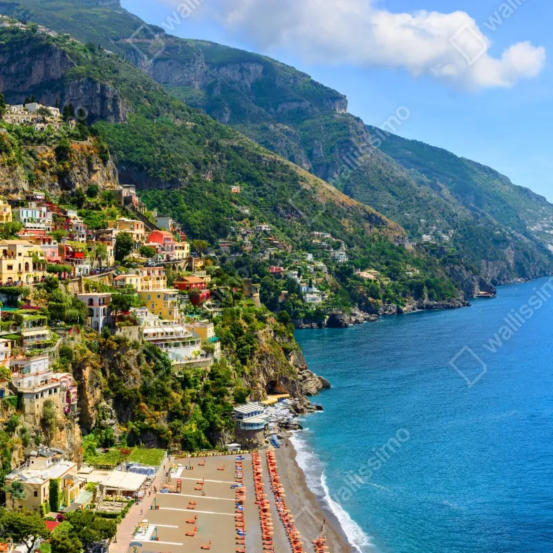 Fototapeta kolorowa panorama nadmorskiego miasteczka na klifie – Wallissimo® Fototapeta kolorowa panorama nadmorskiego miasteczka na klifie – Wallissimo®