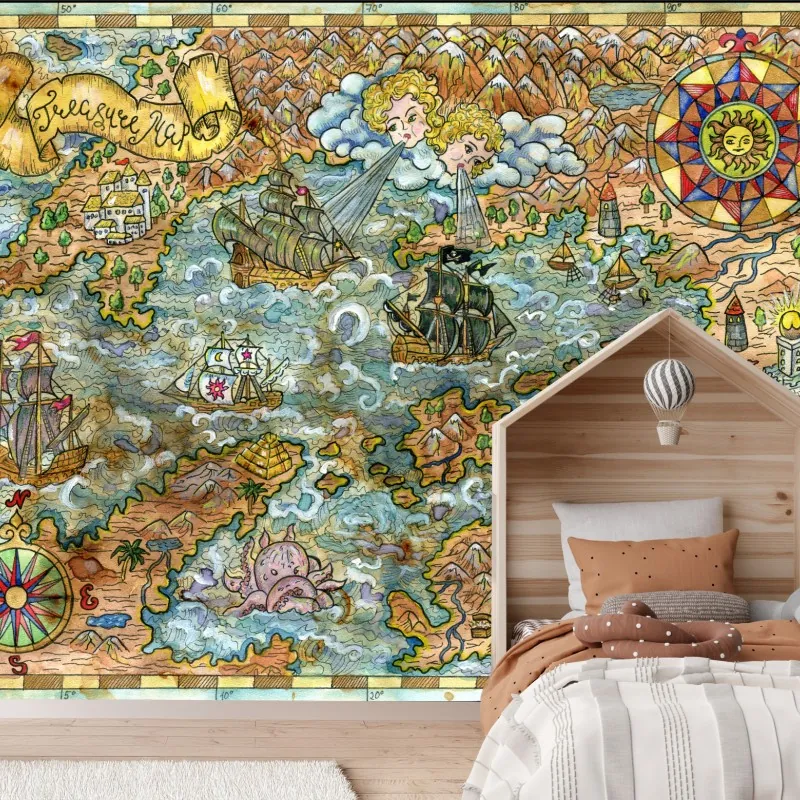 Fototapeta bajkowa mapa skarbów w technice akwareli