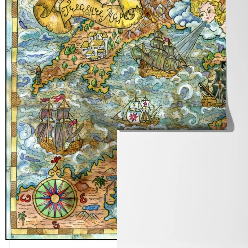 Fototapeta bajkowa mapa skarbów w technice akwareli – Wallissimo® Fototapeta bajkowa mapa skarbów w technice akwareli – Wallissimo®