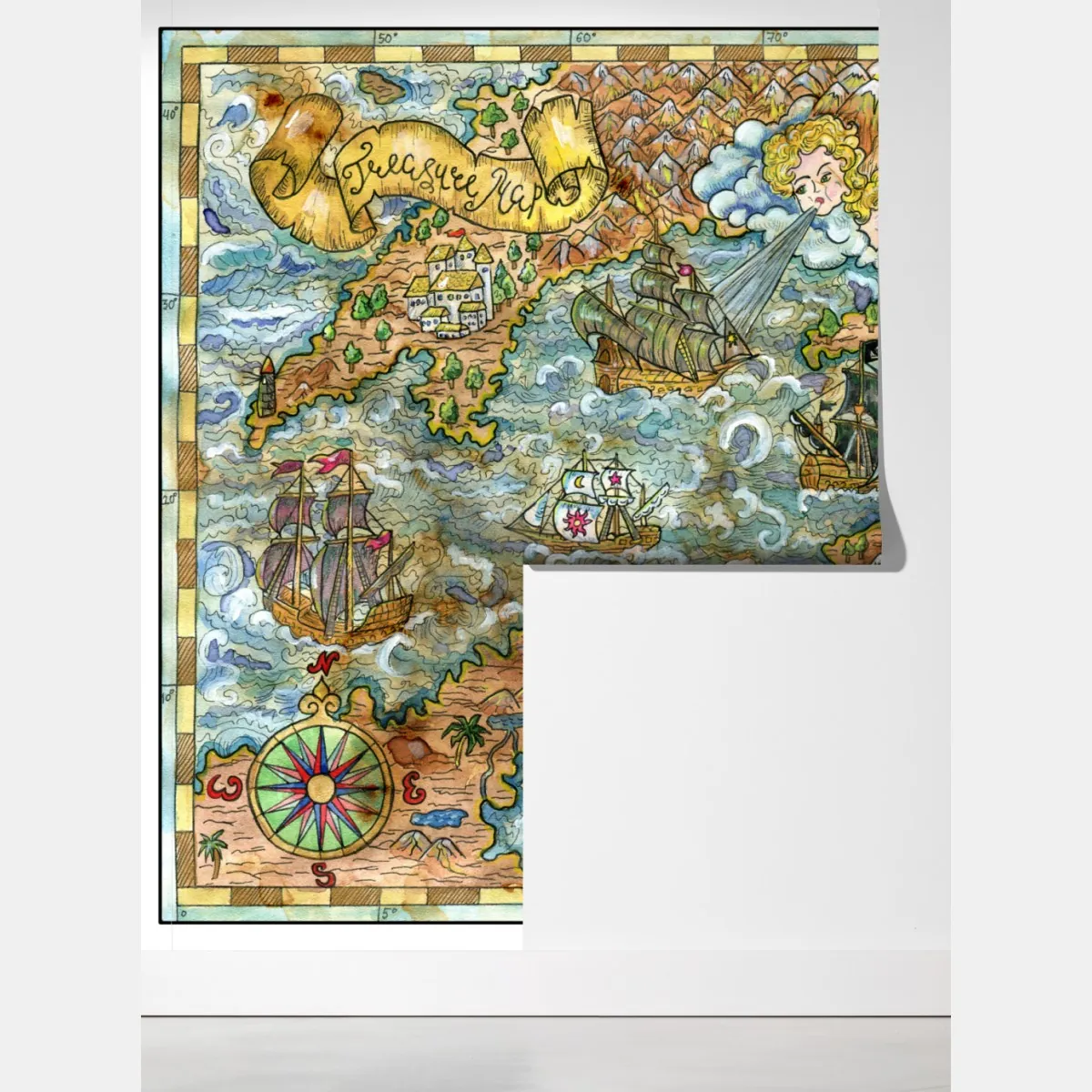 Fototapeta bajkowa mapa skarbów w technice akwareli – Wallissimo® Fototapeta bajkowa mapa skarbów w technice akwareli – Wallissimo®