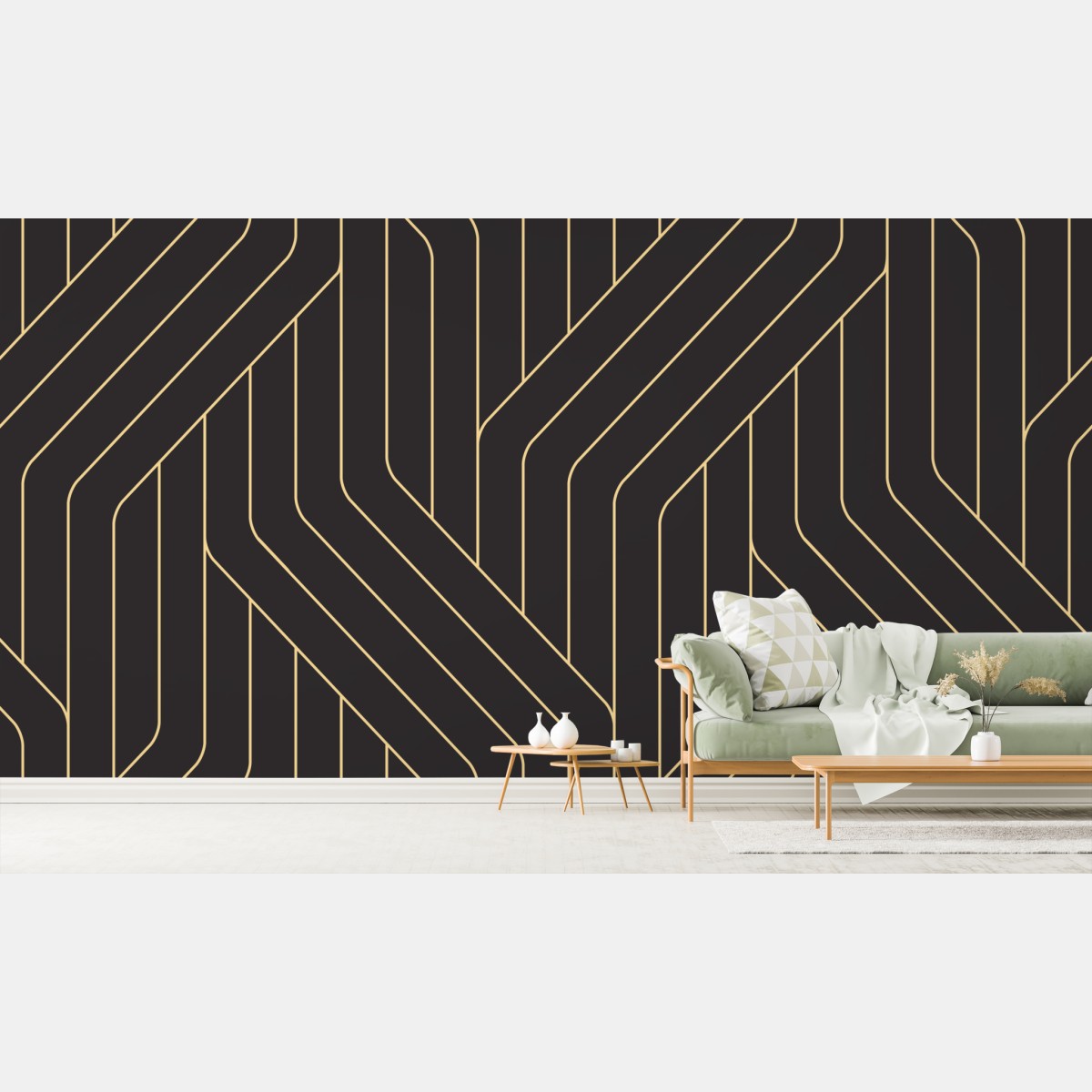 Wall mural geometric art deco pattern with gold lines