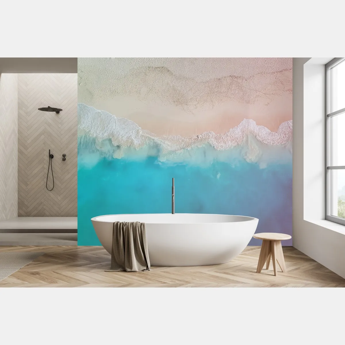 Fototapeta pastelowa turkusowa plaża z lotu ptaka – Wallissimo® Fototapeta pastelowa turkusowa plaża z lotu ptaka – Wallissimo®