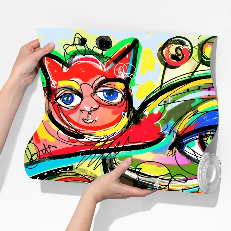 Fototapeta żywe abstrakcyjne twarze z kotem i ptakiem – Wallissimo® Fototapeta żywe abstrakcyjne twarze z kotem i ptakiem – Wallissimo®