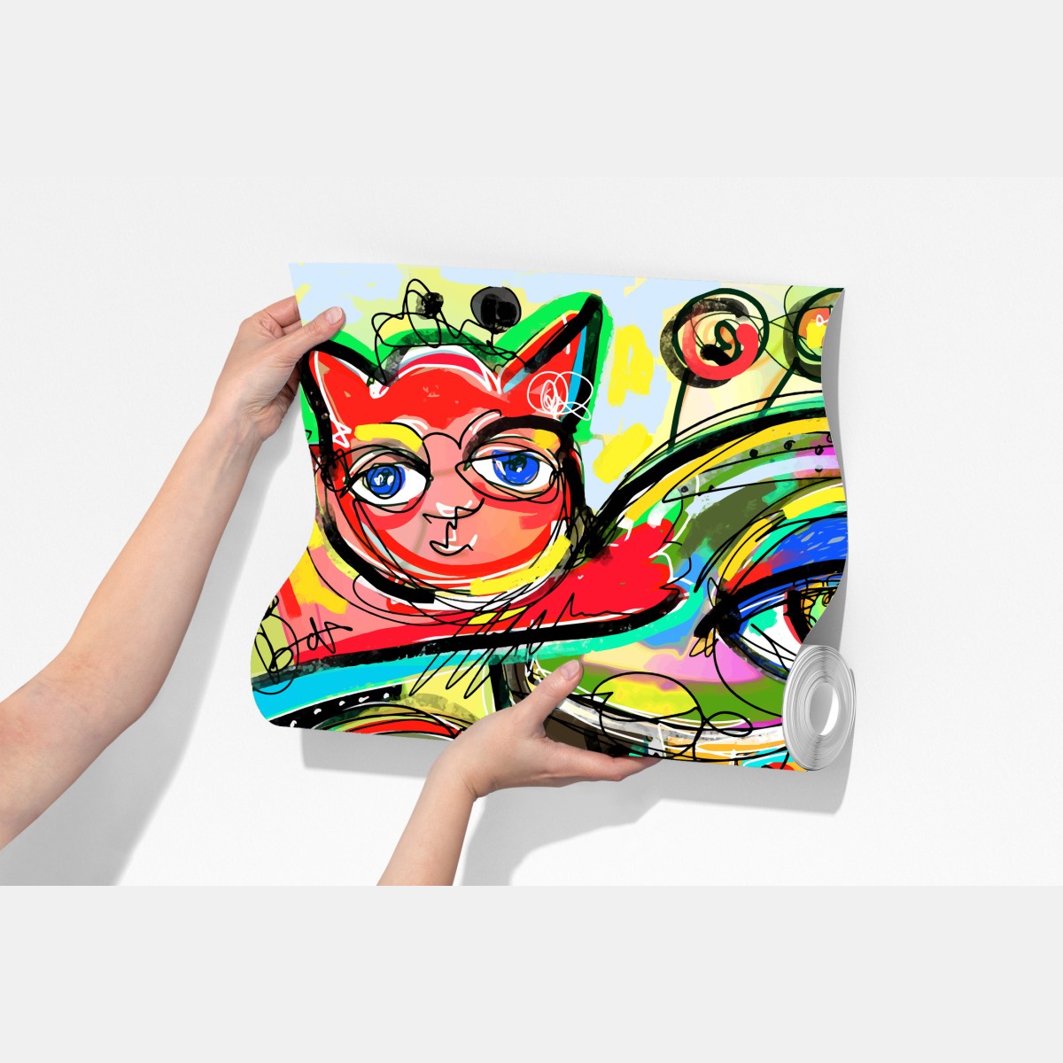 Fototapeta żywe abstrakcyjne twarze z kotem i ptakiem – Wallissimo® Fototapeta żywe abstrakcyjne twarze z kotem i ptakiem – Wallissimo®