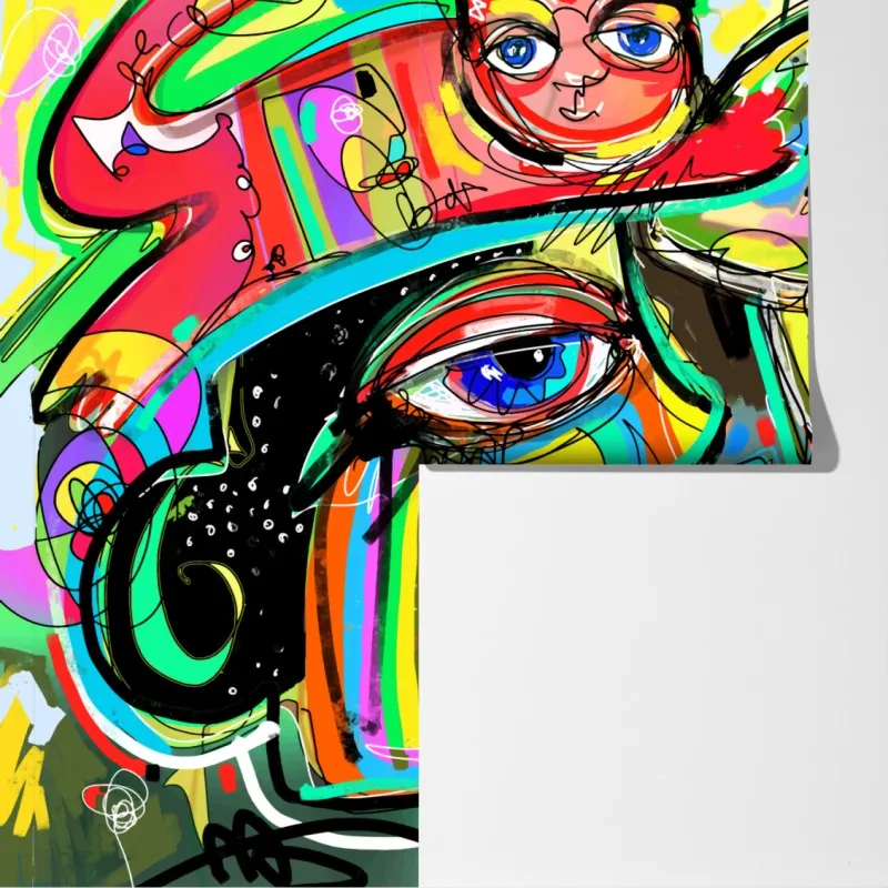 Fototapeta żywe abstrakcyjne twarze z kotem i ptakiem – Wallissimo® Fototapeta żywe abstrakcyjne twarze z kotem i ptakiem – Wallissimo®