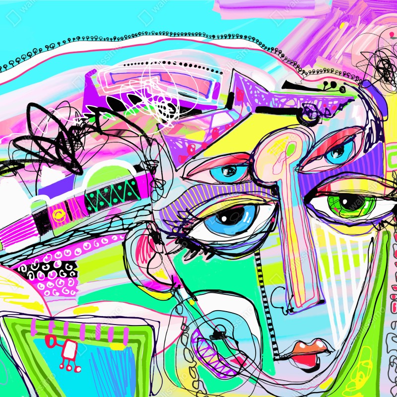 Fototapeta abstrakcyjna twarz w żywych kolorach – Wallissimo® Fototapeta abstrakcyjna twarz w żywych kolorach – Wallissimo®