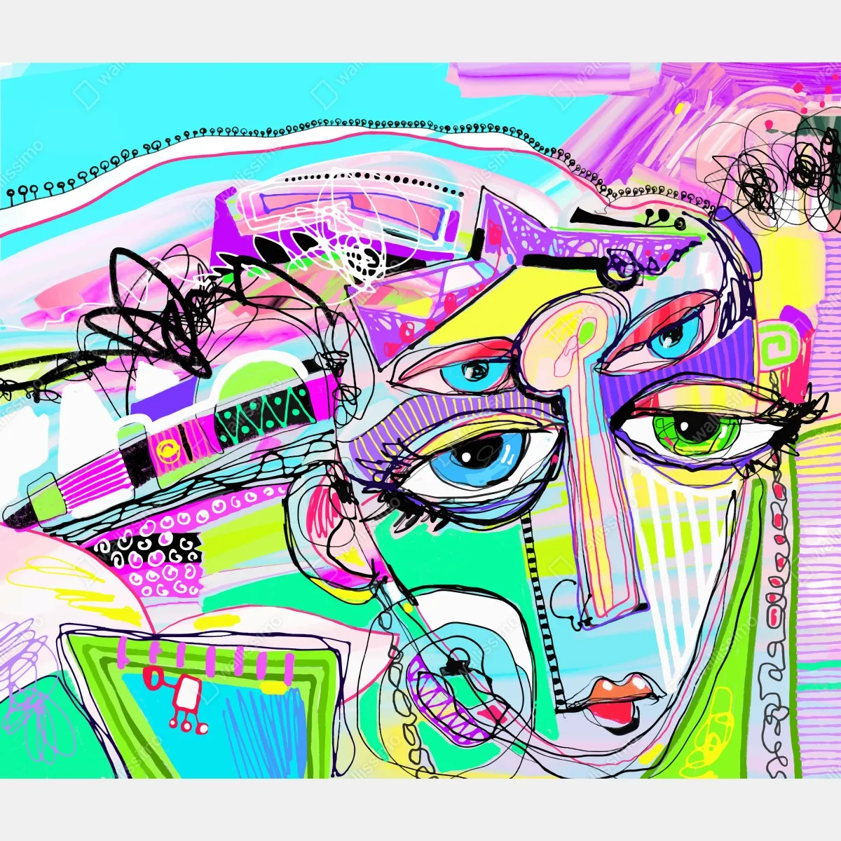 Fototapeta abstrakcyjna twarz w żywych kolorach – Wallissimo® Fototapeta abstrakcyjna twarz w żywych kolorach – Wallissimo®