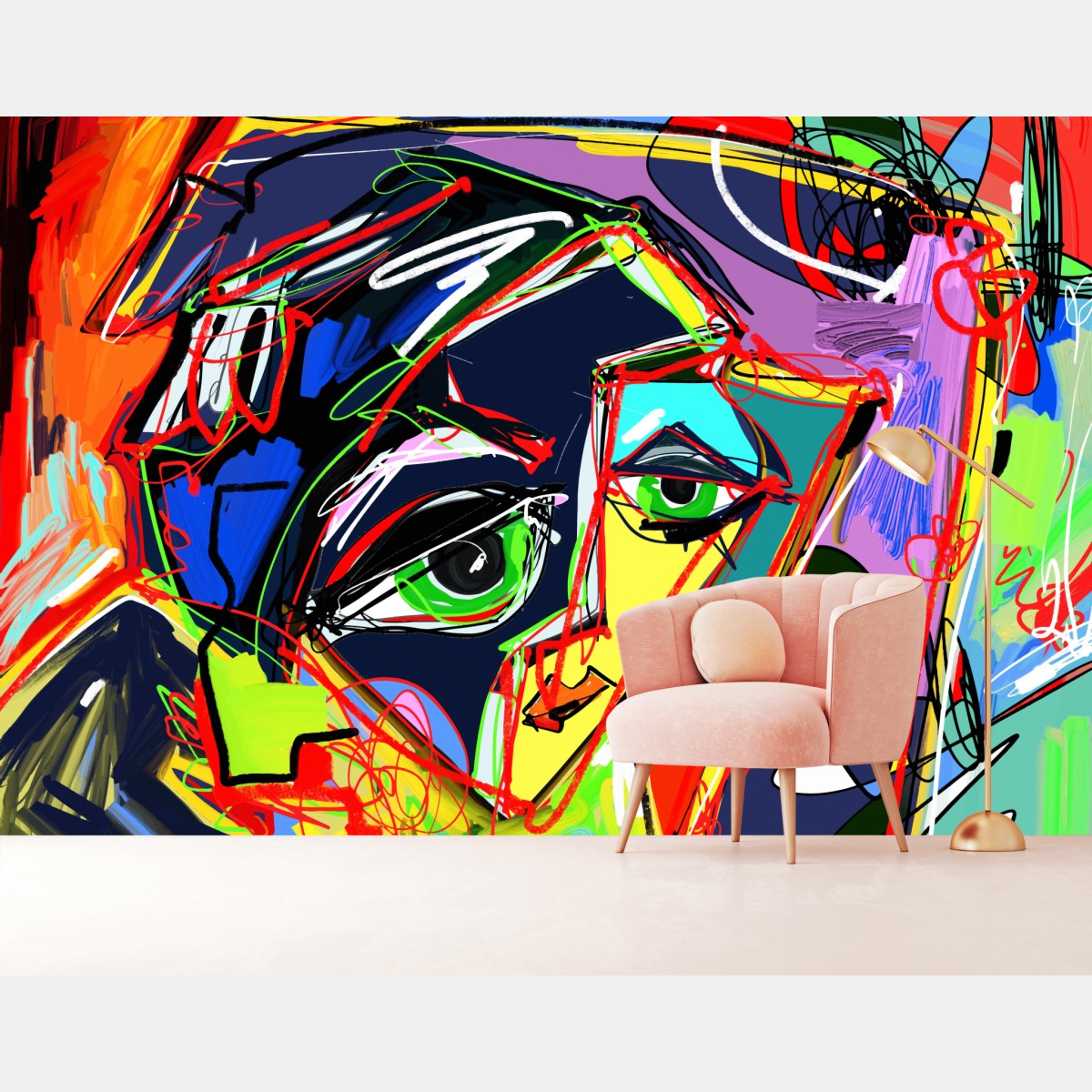 Wall mural vibrant abstract face portrait