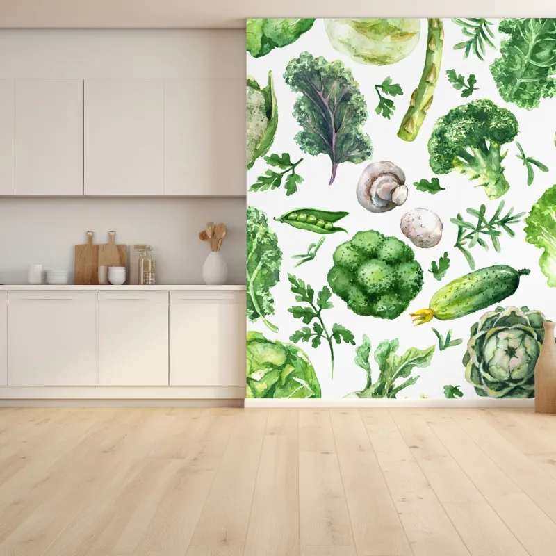 Fototapeta akwarelowy wzór zielonych warzyw