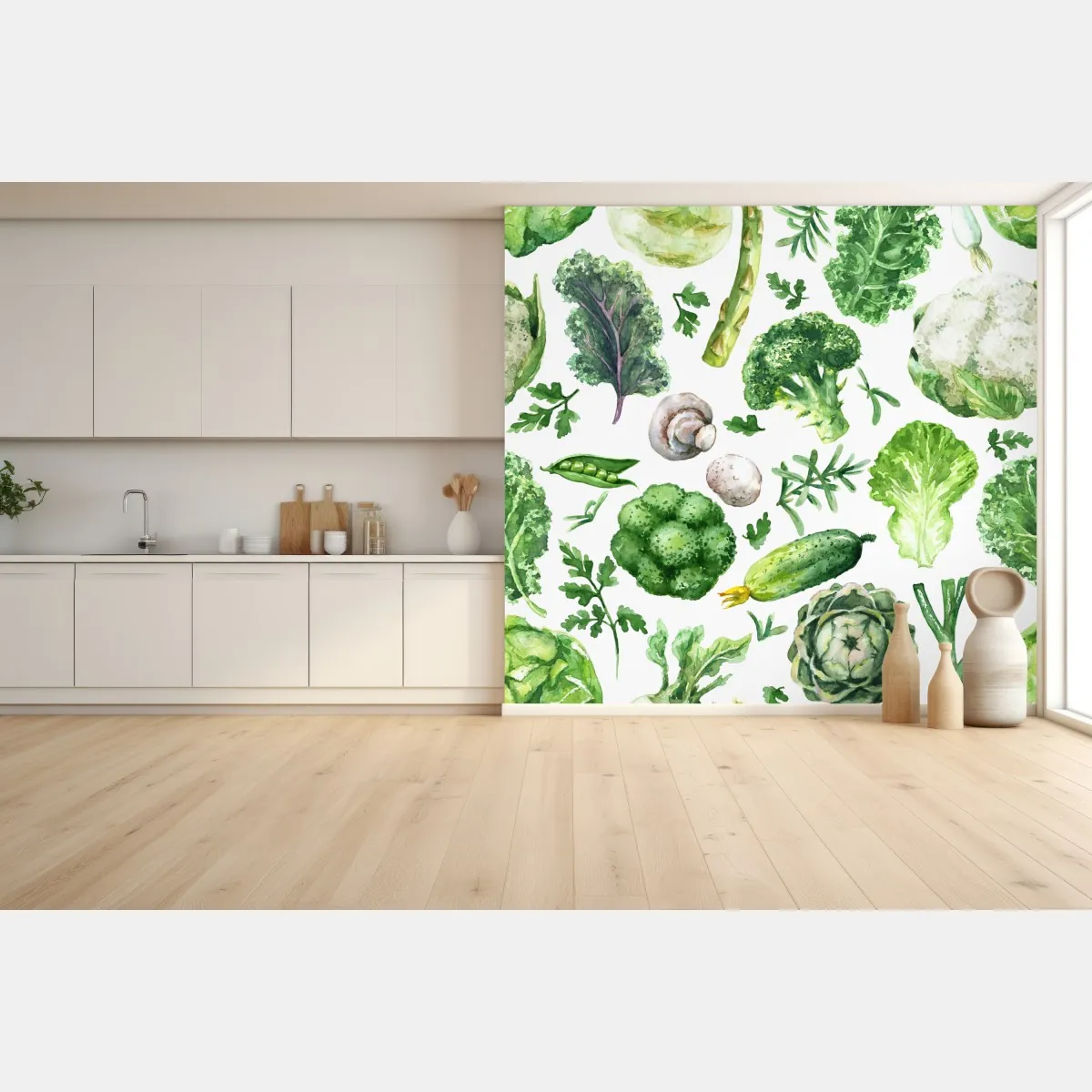 Fototapeta akwarelowy wzór zielonych warzyw – Wallissimo® Fototapeta akwarelowy wzór zielonych warzyw – Wallissimo®