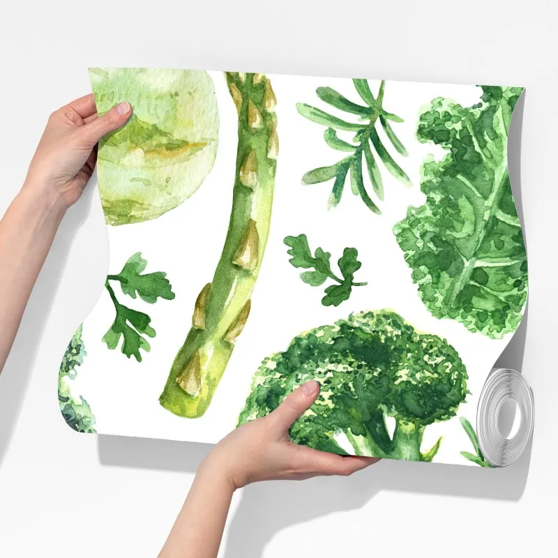 Fototapeta akwarelowy wzór zielonych warzyw – Wallissimo® Fototapeta akwarelowy wzór zielonych warzyw – Wallissimo®