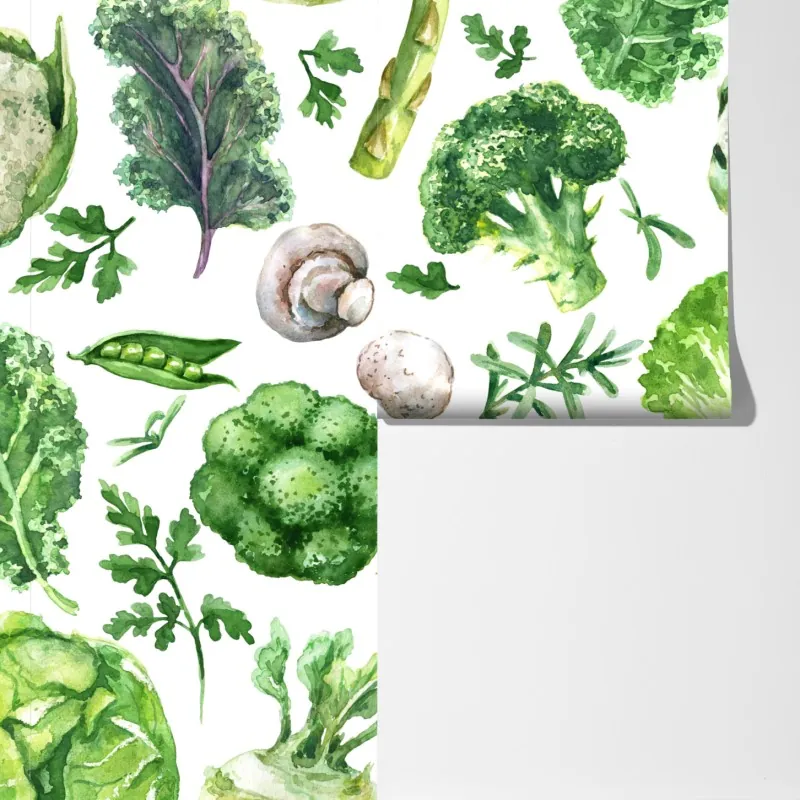 Fototapeta akwarelowy wzór zielonych warzyw – Wallissimo® Fototapeta akwarelowy wzór zielonych warzyw – Wallissimo®