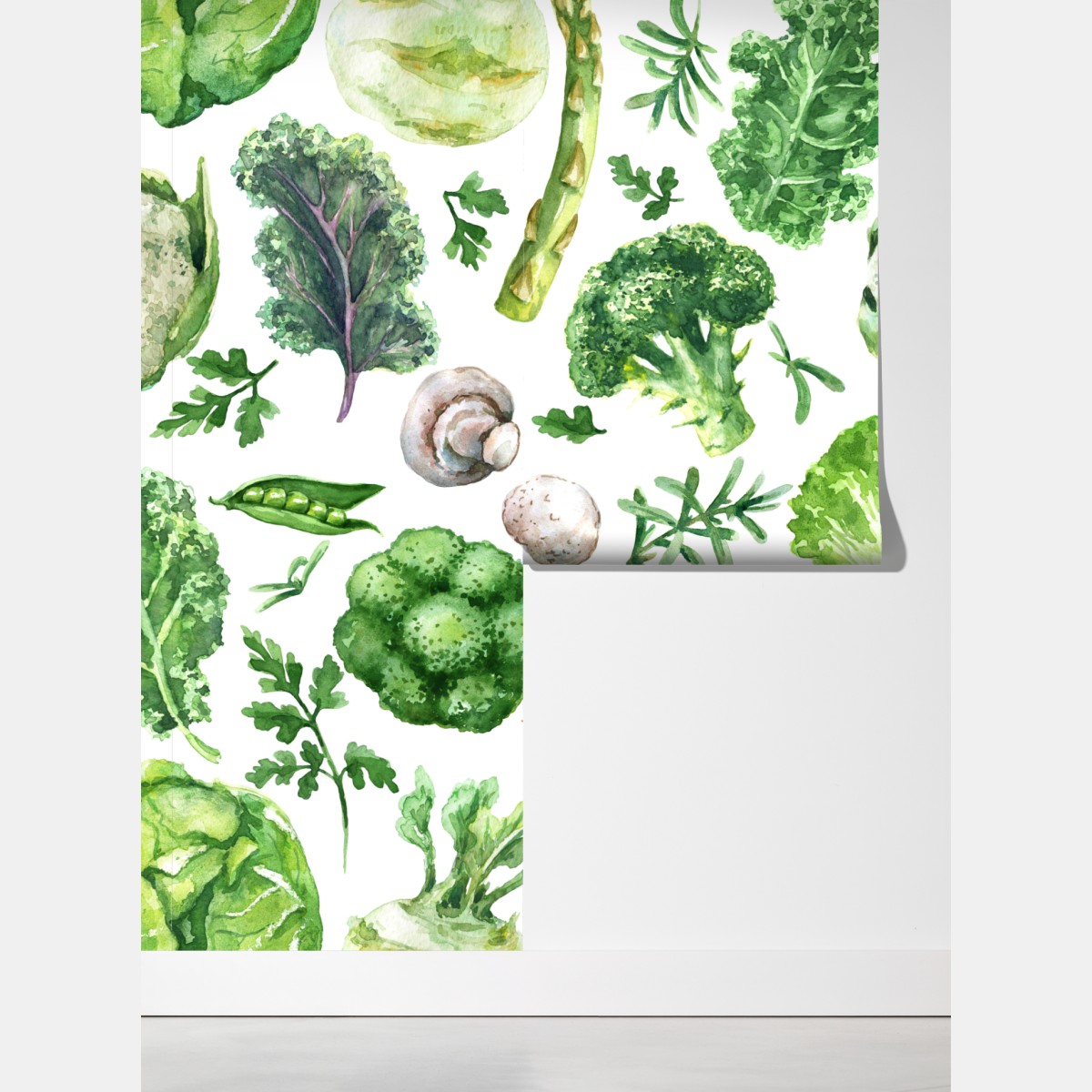 Fototapeta akwarelowy wzór zielonych warzyw – Wallissimo® Fototapeta akwarelowy wzór zielonych warzyw – Wallissimo®