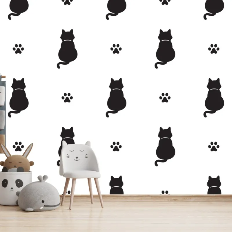 Fototapeta wzór czarnych sylwetek kotów