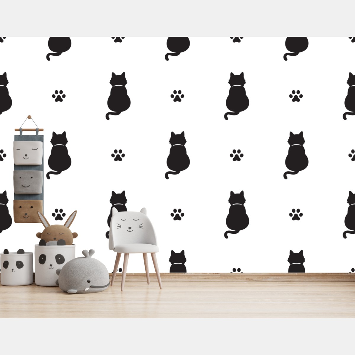 Wall mural black cat silhouette pattern