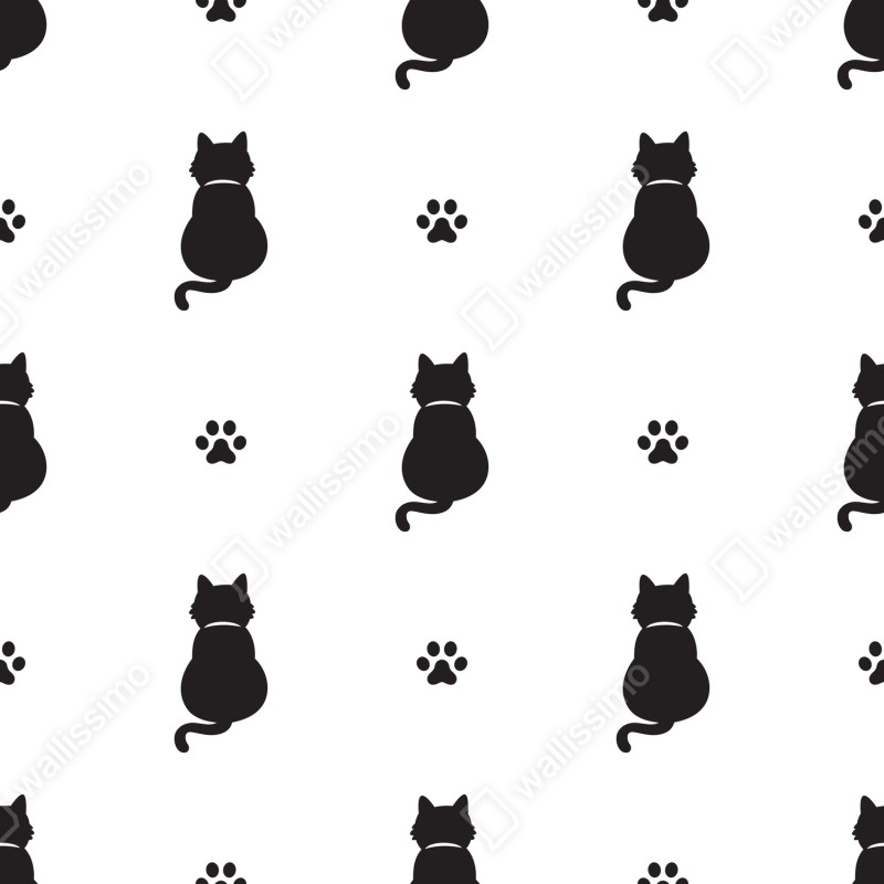 Fototapeta wzór czarnych sylwetek kotów – Wallissimo® Fototapeta wzór czarnych sylwetek kotów – Wallissimo®