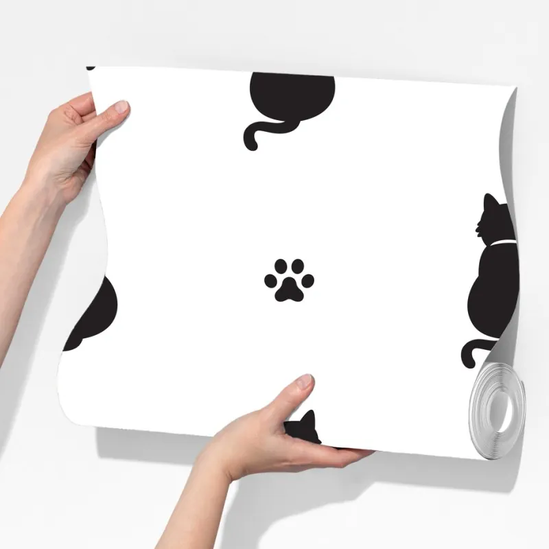 Fototapeta wzór czarnych sylwetek kotów – Wallissimo® Fototapeta wzór czarnych sylwetek kotów – Wallissimo®