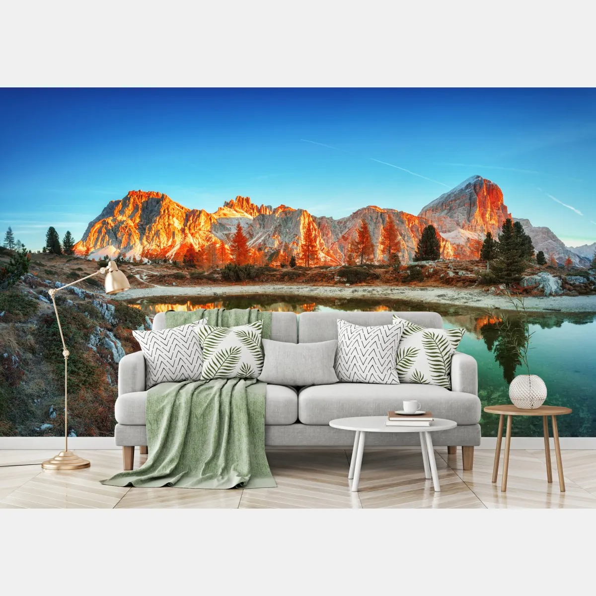 Fototapeta alpejski wschód słońca nad górskim jeziorem – Wallissimo® Fototapeta alpejski wschód słońca nad górskim jeziorem – Wallissimo®