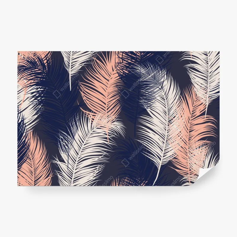 Fototapeta wzór z piórami w granacie i różu