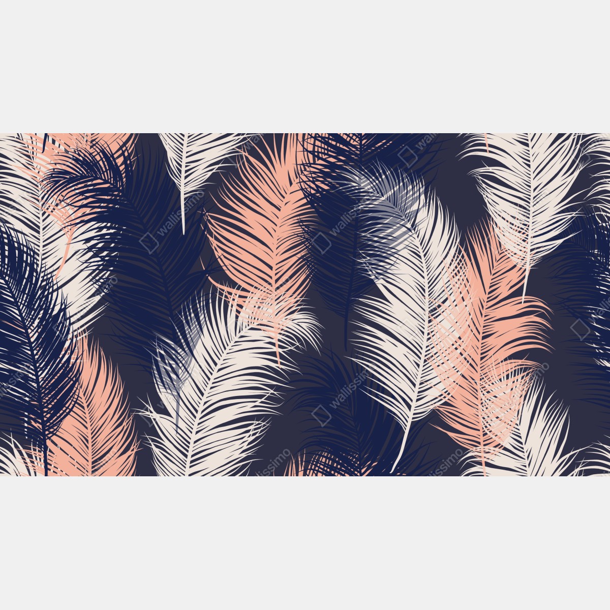 Fototapeta wzór z piórami w granacie i różu – Wallissimo® Fototapeta wzór z piórami w granacie i różu – Wallissimo®