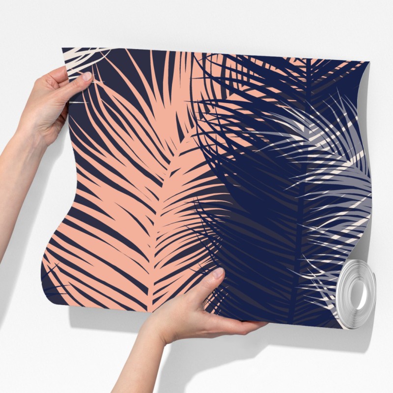 Fototapeta wzór z piórami w granacie i różu – Wallissimo® Fototapeta wzór z piórami w granacie i różu – Wallissimo®