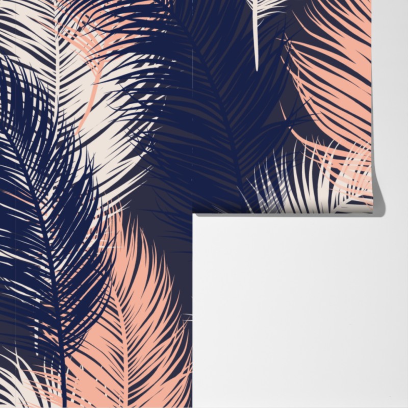 Fototapeta wzór z piórami w granacie i różu – Wallissimo® Fototapeta wzór z piórami w granacie i różu – Wallissimo®