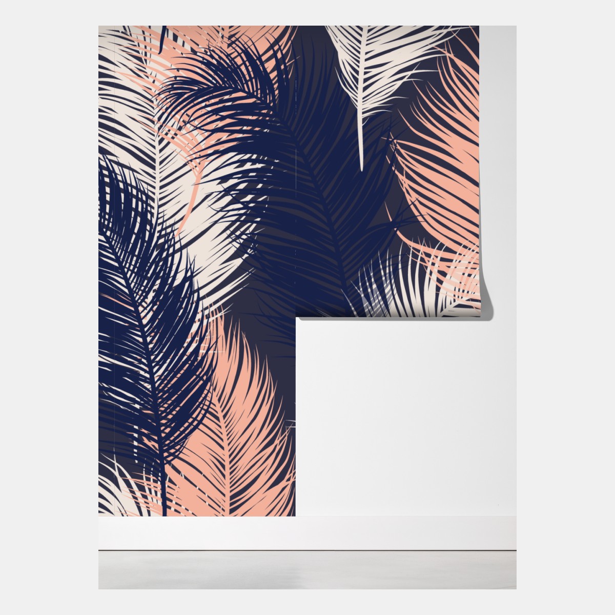 Fototapeta wzór z piórami w granacie i różu – Wallissimo® Fototapeta wzór z piórami w granacie i różu – Wallissimo®