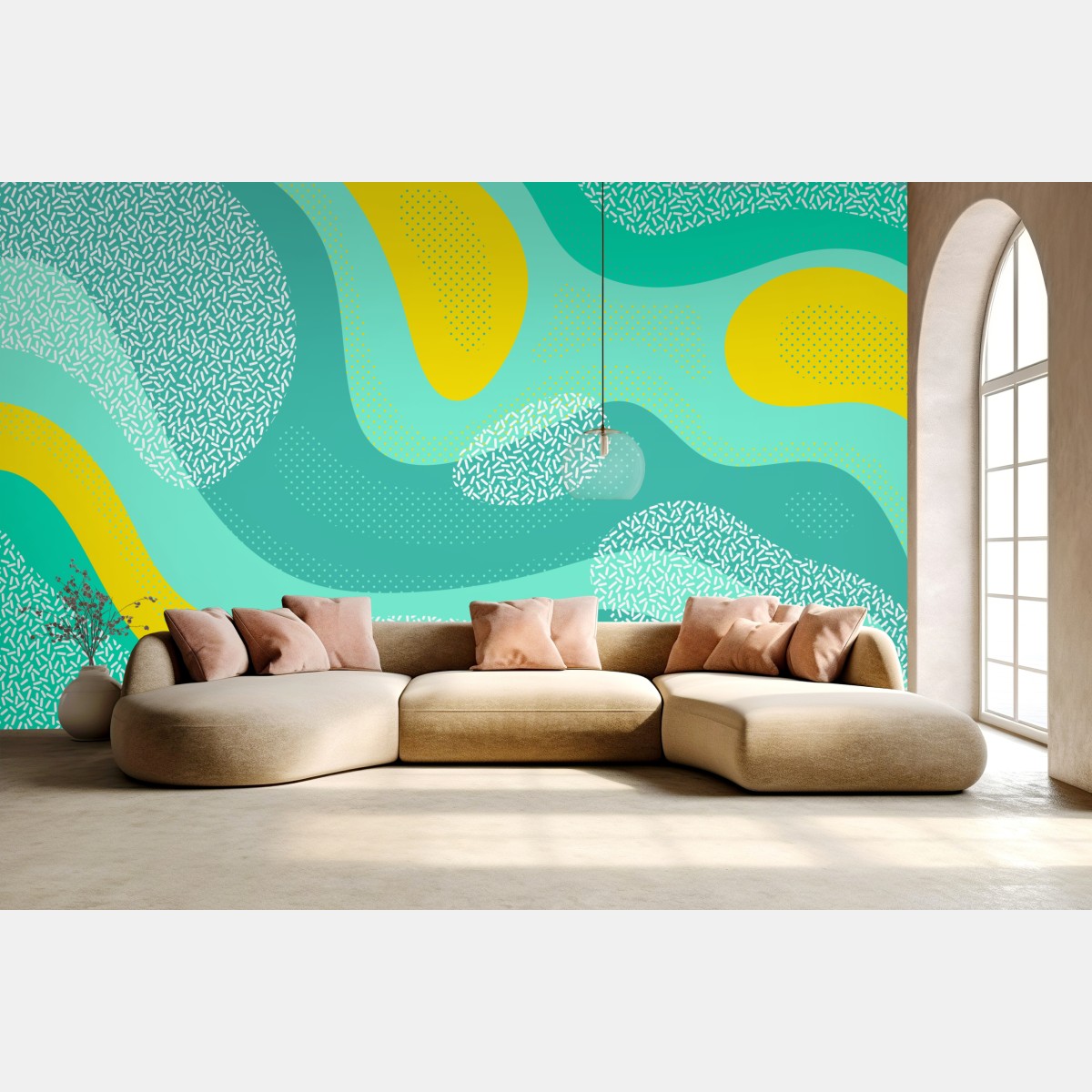 Wall mural turquoise and yellow abstract pattern