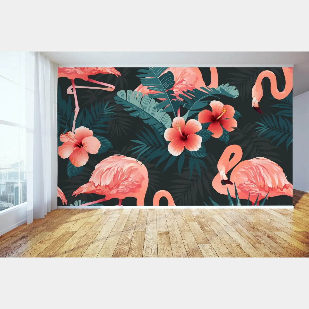 Fototapeta tropikalny wzór z różowymi flamingami – Wallissimo® Fototapeta tropikalny wzór z różowymi flamingami – Wallissimo®