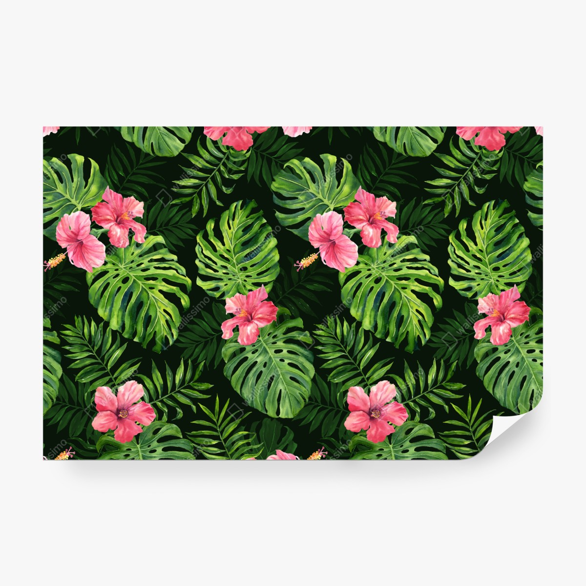 Fototapeta tropikalny wzór z monsterą i hibiskusem – Wallissimo® Fototapeta tropikalny wzór z monsterą i hibiskusem – Wallissimo®