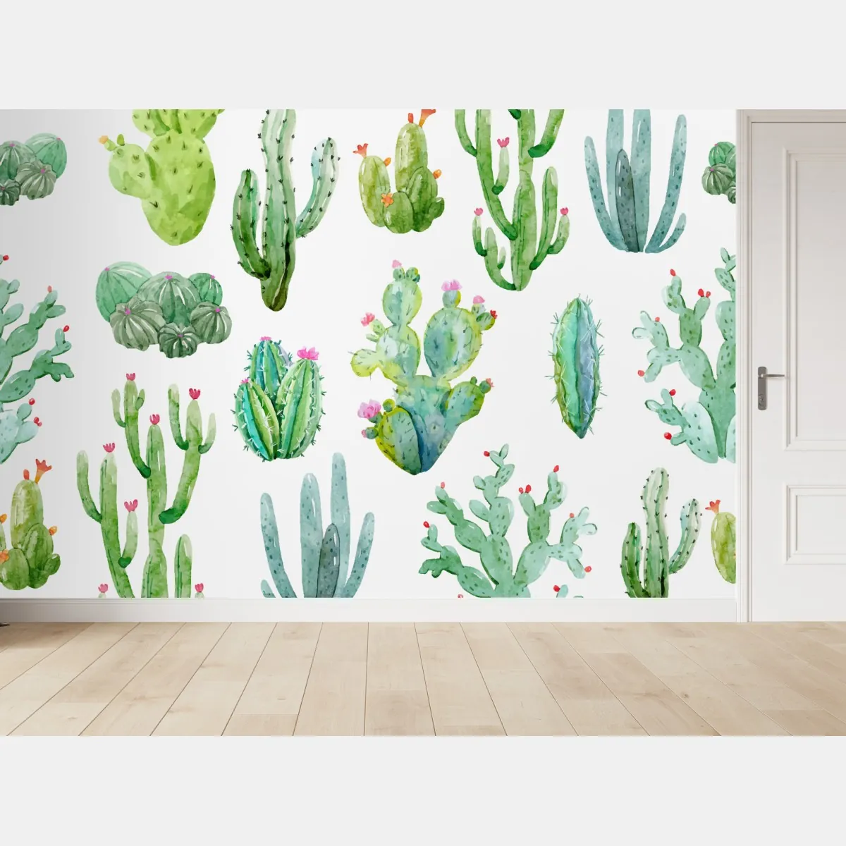 Fototapeta akwarelowy wzór ogrodu kaktusów – Wallissimo® Fototapeta akwarelowy wzór ogrodu kaktusów – Wallissimo®