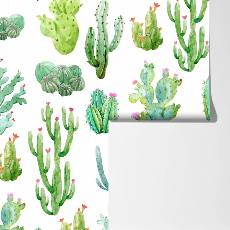 Fototapeta akwarelowy wzór ogrodu kaktusów – Wallissimo® Fototapeta akwarelowy wzór ogrodu kaktusów – Wallissimo®