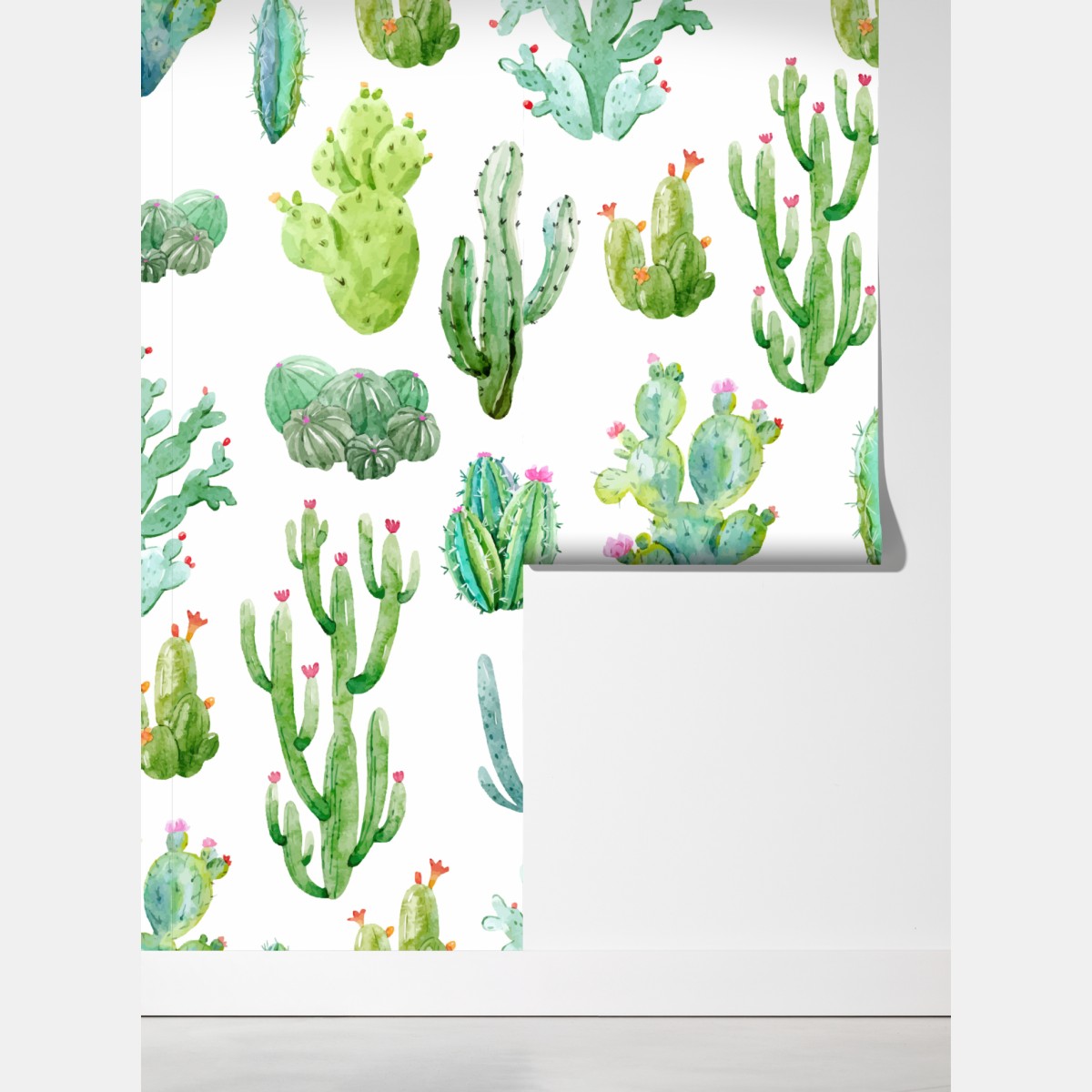 Fototapeta akwarelowy wzór ogrodu kaktusów – Wallissimo® Fototapeta akwarelowy wzór ogrodu kaktusów – Wallissimo®